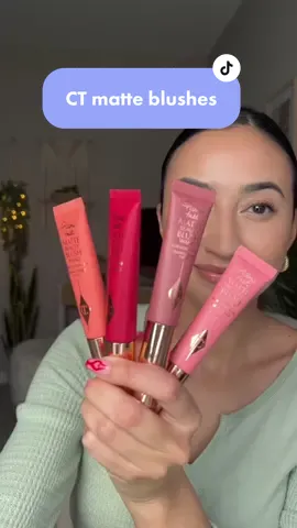 @charlottetilbury  New Matte Beauty Blush Wands✨ Swatches in order pink pop, peach pop, pillow talk, & dream pop. Soooo beautiful. Blends easily, doesn’t cling to dry spots. I think she’s a 10/10. #charlottetilbury #mattebeautyblushwand #gifted #liquidblushes #mattemakeup