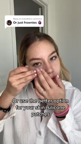 Replying to @tickedtok Your skin will prefer silicone! #wrinklepatches #siliconefacepatches #siliconefacepatch #frownies #frowniesfacialpatches #foreheadpatch 