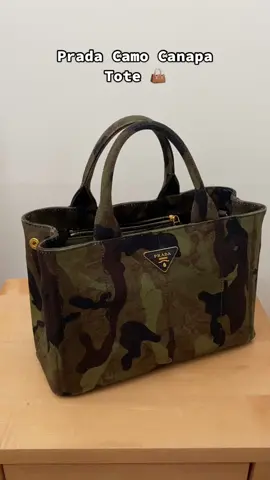 Prada Camo Canapa Tote 👜 #vintageprada #vintagemiumiu #pradabag #sourcing #chanelballetflats #kittenheels #designerheels #miumiuballetflats 