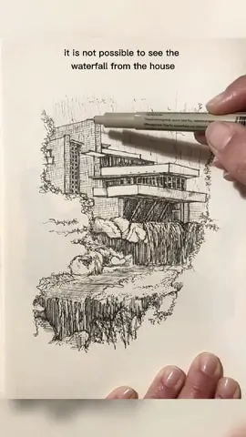 Thirty-first. Can you hear the sound of the flowing water?  Fallingwater House - Frank Lloyd Wright Reference photo credit: Sheldon Levy . . . #architecturesketches #handdrawing #365daychallenge #sketchbook #dailydrawing #archisketcher #architecturedrawing #dailysketch #sketchcollector #archisketcher #urbansketchers #franklloydwright #usaarchitecture #usa #fallingwaterhouse #fallingwater #iconarchitecture #viral