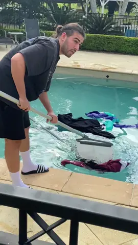 He emptied his wardrobe into the Pool! 😂 #funny #clothes #peank #fyp #foryou 