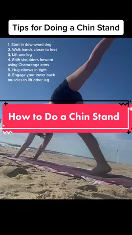 Struggling with your chin stand? Try these tips for better alignment 💗 comment any questions you have below and follow for more tips! #chinstand #yogapose #posture #asana #blocks #beach #yoga #yogi #thelazyyogi #health #fyp 