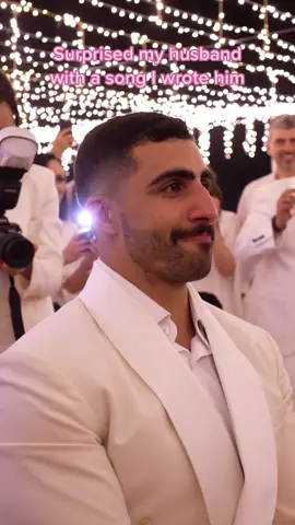 His reaction is priceless! Produced by @DB Gad video by @soweddingdxb #weddingideas #ownsong #husbandwife 