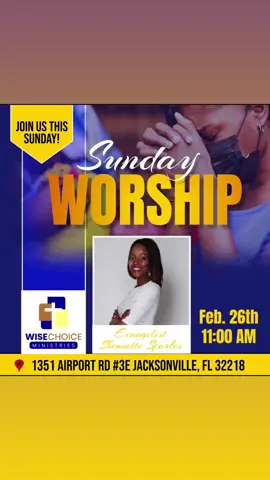 This Sunday join me at Wise Choice Ministry here in Jacksonville, FL for Sunday Worship.   @wise1too