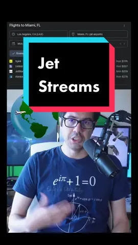 Jet Streams. #EduTok #Science #sciencetok #learnwithme #todayilearned #edutainment #learnwithsherlock #facts #interesting #space  Did you know flying from Los Angeles to Miami takes four hours and forty-four minutes, but flying the other way from Miami to Los Angeles takes 6 hours?      That’s a difference of one hour and fifteen minutes.      You might be thinking this is because of Earth’s rotation from west to east, but not for the reasons you think and it’s also because of the sun.      If you take a plane and have it float above our planet, it’s not like the earth is going to slowly spin and after a few hours the plane would end up in a different location.      The floating plane would also move with the spinning planet.      The real reason is because of something called jet streams or basically really really strong currents of wind that go from the west to east.      Now what does that have to do with the sun?      Well, there wouldn’t be any wind, if the sun didn’t exist.      Wind is the movement of air molecules due to temperature differences.    The poles are colder, and the equator is warmer, warm air goes up, and cold air replaces warm air.      Now the question is, why is the wind generally from west to east? And the answer to that is the Coriolis effect.      If our planet was stationary, wind would just move from the poles to the equator and back, but since our planet is spinning from west to east, wind goes to the right in the northern hemisphere and to the left in the southern hemisphere.      T L D R, flying from LA to Miami is faster because of the wind.