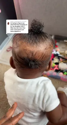 Replying to @sha3babyo9 😂😂😂I couldn’t wait to see a lil hair…I attach the bows to the rubber band tho ofcourse it always twist n turns cus she bald head but we work with it 🤷🏾‍♀️ #baldheadbaby #blackmomsoftiktok #MomsofTikTok #7monthsbaby #babyhaircareroutine #babyhairstyle 