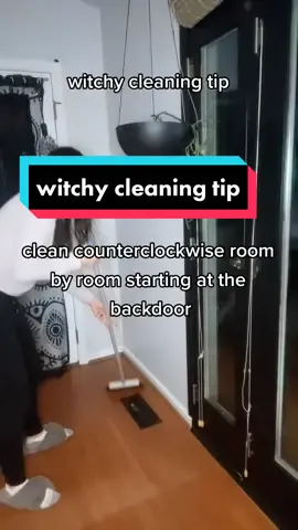 witchy home cleaning tip. clean in a counterclockwise direction when you want to remove negative or stagnant energy. you don't need to fully clean every room, but spruce it up a bit. #beginnerwitch101 #beginnerwitch #beginnerwitchtips #beginnerwitchcraft #homeclean #housewitch #housewitchvibes #cleaningtips #magicktips