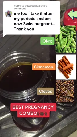 Replying to @suzziedaldaisha best pregnancy combo made with cloves, cinnamon and okro. #ovulation #tiktoktrend #pregnancy #tiktokletthisgoviralplease #blowthisup #ladykay_healthplugme #viraltiktok #women #fertility #fertilityjourney 