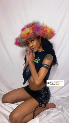 Replying to @kiraelexa The grooviest Kaleido Hat from @shopkaleidostyle 🌈✨💖 #funkadelic #fluffyhat #fuzzyhat #rainbowhat #groovy #SmallBusiness #furbuckethat 