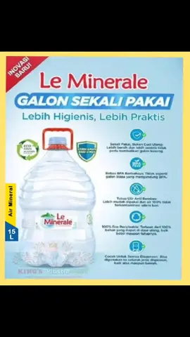 Harga jual 1 Le Minerale Galon + isi 15 liter. Lebih Higienis dan Lebih Praktis Le Minerale Galon 15 Liter merupakan air mineral kemasan galon yang berasal dari pegunungan yang dapat menyehatkan tubuh dan menyegarkan tubuh Anda. Le Minerale diperoleh dari air pegunungan alami yang memiliki rasa manis yang alami dari pegunungan. Hilangkan rasa haus dan dahaga Anda dengan meminum air dari pegunungan asli yang alami. Sangat cocok tuk kita semua dan lebih nikmat jika diminum dalam keadaan dingin.#nice900 #promomedan #promo #kingsplasticmart #kings #tokopedia #shopee #jdid #belanja #shoping #belanjabulanan #newproduct #lazada #medanmurah #blbli #belanjamurah #gratisongkir #medan #paper #kingsplasticmart #tali #air #airminum #water 