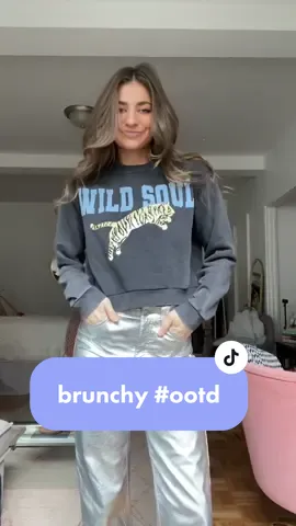 The way ive tried to talk myself out of this sweatshirt for months and finally said okay ill get it #outfitideas #outfitcheck #silverpants #styleinspo #brunchoutfit 