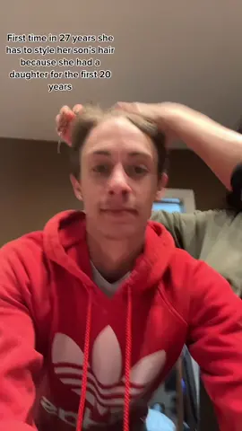 No matter how old you are, your mom will always do the spit trick to fix your hair #fyp #ftm #trans #transgender #mom #momandson #grwm #foryou #foryoupage 