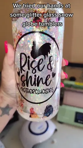 We tried different liquids in each tumbler to see what we like best. They aren't perfect but we definitely know what we will do different with them next time. These snow globe tumblers are so fun! All glitter is from KCC Glitter. #snowglobeglasstumblers #kccglitter #snowglobetumblers #snowglobe #glitter #chickenlovers #chickenmama #crafts @susiematherne 