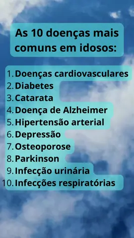 Essas aqui são as 10 doenças mais comuns nos nossos idosos.  Quais dessas doenças querem que eu fale um pouco mais nos próximos posts? Deixe aqui seu comentário.  Mande para aquele seguidoso ou familiar para que possam tratar rápido de alguma doença! 👴🏻💙👵🏻  #fisioterapia #prevenção #fisioterapiadomiciliar #fisioterapiageriatrica #idosos #qualidadedevida #barueri #alphavillesp #santanadeparnaiba 