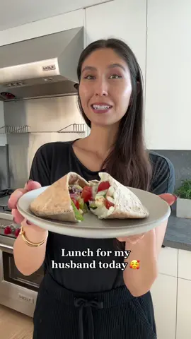 Greek day 😋 tzatziki and a greek salad pita for lunch  #tiktokfood #couplestiktok #couplestok 