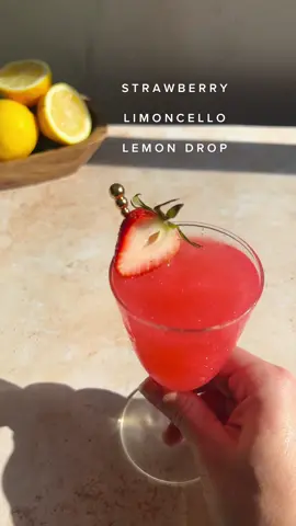 I’m in my strawberry era right now & this one is such a fun and easy serve.  Let’s make a Strawberry Limoncello Lemon drop 1.5 oz vodka 1 oz limoncello 1/2 oz Lemon Juice 1/2 oz strawberry syrup Edible glitter Add all into a cocktail shaker and shake with ice.  Strain into your favorite coupe style glass and mix in edible glitter.  Garnish with a strawberry & enjoy! Xoxo, cheers! #joinjules #lemondrop #vodka #limoncello #strawberry #cocktailrecipes #drinkrecipes #easydrinkrecipes #classiccocktails 