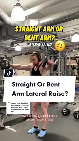 Replying to @forrest.tt I’d suggest a straight arm or a slight bend in the elbow as opposed to a very bent arm for Lateral Raises. You could also just start with a straight arm or a slight bend, then upon reaching failure, you can bend the arm more to dish out a few additional reps if you like 👍 #bodybuilding #Fitness #lift #fy
