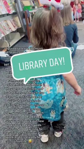 Heres your sign to DO IT! Take your babies to the library for story time. They dont have to be perfectly still and quiet. They arent robots, they’re kids! They learn when its time to be goofy and wiggly and they also learn when its time to be quiet and resepectful of the librarian reading. They get to be creative and expressive all while surrounded by so many different peers like and different from them and its beautiful!! I encourage you to go just ONCE! #relatable #toddlersoftiktok #toddlermom #toddlertok #library #storytime #librarystorytime #libraryforkids #libraryforyou #takethem #librarytiktok #librarytok #libraryforthewin #learningatthelibrary #activitiesfortoddlers #activitiesforkids #toddleractivities #activitiesforbaby #finemotorskills #creative #messycreation #learnbyplay #visualexpression #spacialintelligence #spacialawareness #colorrecognition #learning #buildingskills #toddlerskills #toddlerdevelopment #development #crafts  #foryou #fyp #wfhmom #momlife #mommydaughter #reading #readingtokids #earlylearning #earlyreadingskills #startthemyoung 