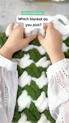 Which blanket do you pick? 💚💚 #Springblanketseries  #greenchunkyblanket #knittutorialforblanket #blanketwithchunkyyarn #springblanket #armknitblankettutorial #fingerknitblanket #handmadecozyblanket 