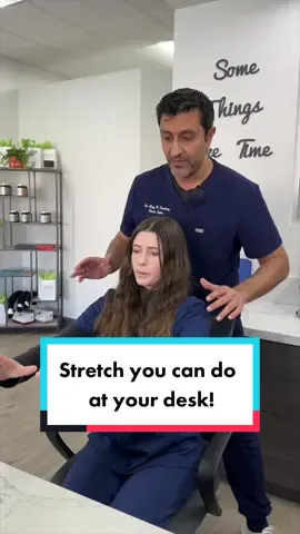 Say goodbye to tension and hello to relief with this stretch you can do at your desk! #chiropractor #deskstretch #shoulderstretch 