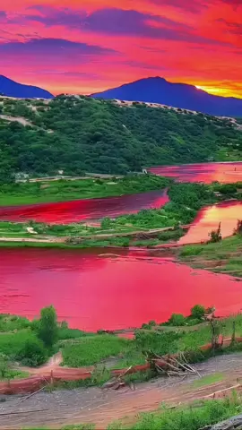 Rivers and mountains at sunset #scenery #cure #beauty #beautiful #spring #nature #foryou #fyp #sunset 