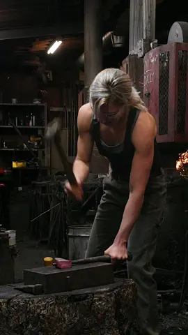 Forging it out. Very grateful to @Sea.Wolf.Forge for having me at the shop ⚒️ #training #community #smithing #axemaking #forging  #blacksmithing #forgedbyfire #blacksmith #learn #learning #lesbiansoftiktok #queertok 