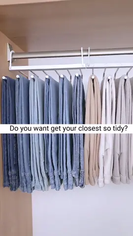 How to organize your husband’s trousers?Try this folding pants rack! #foldingrack #pantsrack #jeans #trousers #clothesorganizer #closet #tidyup #householdgoods #houselife #foryou #amazonfinds