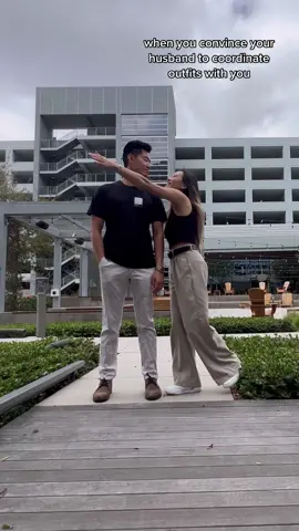 and then you lowkey pass it off as “unintentional matching” 🤍 #coupletok #marriedlife #springoutfits #trouseroutfits #outfitinspo #doyouordoyounotfeelbonita #neutralsneakers #couplegoals #couplestiktok 