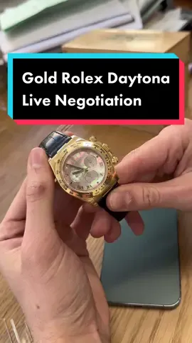 How to buy a Rolex watch. In this live Rolex negotiation video I will attempt to purchase a gold Rolex daytona with a mother of pearl dial. After calling in reinforcements (@tuscanyrose ) to determine the right price to pay in order to make a profit. Will we be able to close the deal on this video?? #rolex #watches #luxury #business #entrepreneur #foryou 