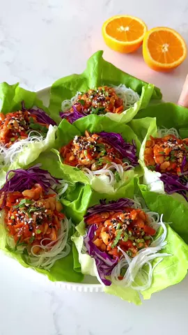 Orange Tempeh lettuce cups 🍊 sweet, sour & spicy 😋🤌🏼 #tempeh #lettucewrap #salad #lunchideas #veganrecipes #healthyrecipes #chinesefood #EasyRecipes 