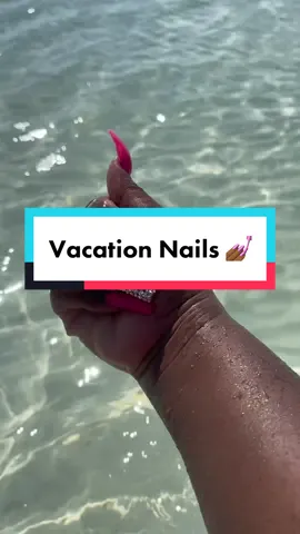 Hot pink with some bling 💅🏾✨ What color are your nails? Do you wear them long or short? #vacationnails #turksandcaicosislands #pinknails💕 