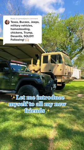 Replying to @goneatjess #christian #jesus #welcome #jeep #texas #lmtv #militarytruck #chickens #prepper #homestead #bucees #jamesavery #trump #rondesantis #kindness #survival #jeeplife #texaswomen #marriedlife #dieseltruck #offroad #dirtyacres #texascheck #republican 