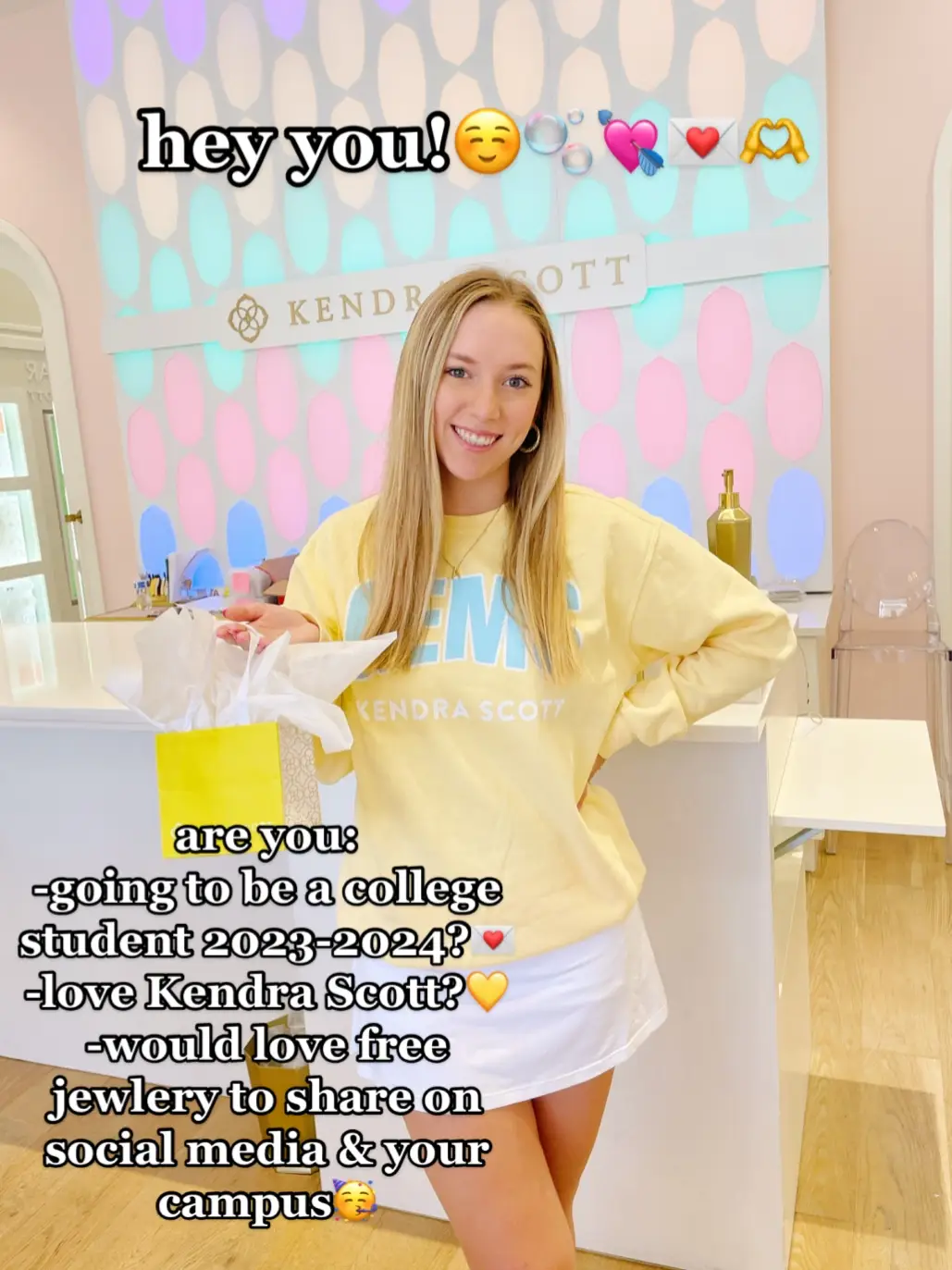 APPLY NOW to be a 23-24 Kendra Scott Gems Campus Ambassador!!🥳🥳💌💛comment any questions you have🥰🥰 @kendrascott #kendrascott #ksoncampus #kendrascottgem #ksgem #gem #kscampusambassador #foryou #fyp #college #ambassador