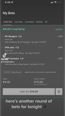 Heres another round of bets! #bets #NHL