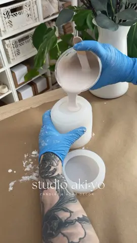 How we make our reusable candle jars ~ The vessels and lids are made from Jesmonite and are all poured, sanded and sealed by hand in our studio located in Alberta, Canada. #candlesoftiktok #jesmonite #jesmonitepour #jesmonitecraft #woodwickcandle #handmade 