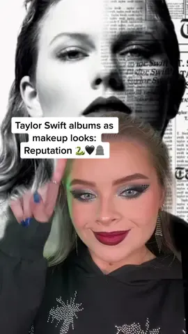 Back to my series of @Taylor Swift albums as makeup looks.. Reputation 🐍🪦🖤 Using my soph x @REVOLUTION extra spice palette, @BEAUTY BAY wilderness palette (for the green) @Pat McGrath Labs Liquid liner & liquid lip in elson 4, @Rare Beauty mascara & lip liner in strong @Taylor Nation #swifttok #TSTheErasTour #reputationera #taylorswift #taylorswiftmakeup 