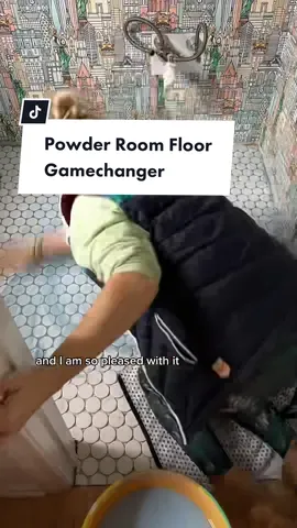 Who knew colored grout would make my powder room dreams come true. #powderroommakeover #bathroommakeover #tilefloor #diytilefloor 