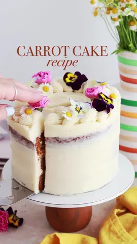 CARROT CAKE (recipe below) 🥕🎂 Y’all have been asking for a carrot cake recipe for YEARS and I finally whipped one up for my book, Anyone Can Cake. It’s perfectly spiced, has an extra moist crumb, and is just heavenly with cream cheese frosting. I ate an embarrassing amount during filming 😬😏⁣ ⁣ CARROT CAKE⁣ YIELD: 3 6-inch layers or 2 8-inch layers⁣ ⁣ INGREDIENTS⁣ 2 1/2 Cups (333g) all purpose flour⁣ 2 tsp (10g) baking powder⁣ 1 tsp baking soda⁣ 1/2 tsp salt⁣ 2 tsp ground cinnamon⁣ 1 tsp ground nutmeg⁣ 1 tsp ground ginger⁣ 1/4 tsp cloves⁣ 1/2 Cup (100g) granulated sugar⁣ 1 1/2 Cups (300g) packed brown sugar⁣ 1 Cup (240ml) vegetable oil⁣ 4 large eggs, room temperature⁣ 3/4 Cup (135g) smooth unsweetened applesauce⁣ 1 tsp pure vanilla extract⁣ 2 Cups (260g) grated carrots (about 4 large)⁣ ⁣ INSTRUCTIONS:⁣ 1. Preheat the oven to 350ºF/177ºF. Grease and line three 6-inch (15cm) or two 8-inch 20cm) cake pans. ⁣ 2. In a medium bowl, whisk together the flour, baking powder, baking soda, salt, cinnamon, nutmeg, ginger, and cloves. In another large bowl, whisk together the white and brown sugars, vegetable oil, eggs, applesauce, and vanilla. ⁣ 3. Fold the dry ingredients into the wet ingredients using a rubber spatula until just combined, then fold in the grated carrots.⁣ 4. Pour the batter evenly between the prepared cake pans and bake for 35-40 minutes, or until a toothpick inserted comes out clean.⁣ ⁣ Pair with my fave cream cheese buttercream recipe at https://sugarandsparrow.com/cream-cheese-buttercream-recipe/⁣ ⁣ #carrotcake #creamcheesefrosting #carrotcakerecipe #eastercake #cakeideas #anyonecancake #baking #bake #layercake #bakedfromscratch #cakelover 