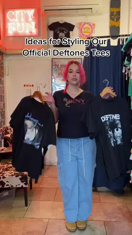 Some ideas for styling our Deftones tees 🖤 just restocked on cityfunshop.com #deftones #numetaltiktok #chinomoreno #deftonesfan #deftonestiktok #outfitideas #metalgirl #metaloutfits #bandteeoutfits #altrocktiktok #nycstyle 