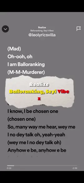 Realize Balloranking, Seyi Vibez #leolyricsvilla #lyricsvilla #leolyrics #leo #trending #Realize #Balloranking #SeyiVibez #15seclyrics #seviz #seyivibez🔥📌💯 