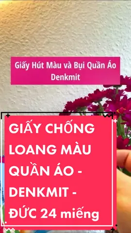 GIẤY CHỐNG LOANG MÀU QUẦN ÁO - DENKMIT - ĐỨC 24 miếng Giá cũ  120k/ hộp =>> Xả kho Giá biếu, tặng chỉ #90k/hộp Em này em thấy thật sự là 1 phát minh vĩ đại luông, nhờ có ẻm mà việc giặt giũ đỡ vất vả mà “ happy” hơn hẳn í  ‍️‍️Mỗi lần giặt giũ, chị em chúng mình luôn phải mất thời gian vào việc phân loại quần áo màu sáng - màu tối, một màu - nhiều màu, đặc biệt là đồ nhiều hoạ tiết để tránh việc các màu phai vào với nhau, rồi mất công giặt làm nhiều mẻ. Nhưng chỉ cần sử dụng 1 tờ hút màu Denkmit sẽ giúp chị em thoải mái giặt các đồ với nhau mà không lo bị loang màu. Làm quần áo và khoang máy giặt sạch sẽ do toàn bộ màu và chất bẩn được hút hết vào miếng giấy. Quần áo bền màu, không phai hay loang. Hộp 24 miếng tiện lợi, tiết kiệm. Công dụng sản phẩm: giặt chung quần áo màu sáng và tối thường bị loang màu vào nhau khi giặt chung sẽ làm hỏng quần áo. Khi sử dụng giấy giặt chống loang màu quần áo sẽ khắc phục tình trạng trên đồng thời làm quần áo và cả khoang máy giặt sạch sẽ và vệ sinh do toàn bộ màu và chất bẩn được hút vào miếng giấy. Hướng dẫn sử dụng: √ Bỏ 1 tờ vào chung với quần áo, ngay lập tức giấy sẽ tự động hút màu phai từ quần áo mà không làm lem sang các quần áo màu khác. √ Dùng 1 tờ hút màu cho 1 lần giặt. Khi giặt quần áo mới hay quần áo hay lem màu, có thể sử dụng 2 tờ. √ Giấy hút màu chỉ sử dụng 1 lần. #giadungtienich . #reviewđồgiadụng . #giấy .  #giấychốngloangmàu màu