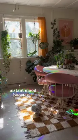 the light in our dining room is always so stunning this time of the year, but its the way that the rainbows from my suncatchers never fail to put me in the best mood ✨ #suncatcher #bohodecor #70saesthetic #interiordesigntok #sunnyday 