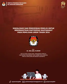 #TemanPemilih sosialisasi dan pendidikan pemilih untuk meningkatkan partisipasi masyarakat pada pemilihan umum tahun 2024 Tingkatkan Kapasitas Kita - Ingat Bahwa IPM Harus Meningkat - Rajin Lakukan Sosialisasi. Mari berperan aktif mensukseskan pemilu tahun 2024 https://cekdptonline.kpu.go.id  #kpumelayani #integritas24jam #sedulurpemilih #kpuwonogiri #wonogirimencoklit #pilkadaserentak #pemiluserentak 