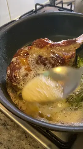 The bone in ribeye - my fave cut of all and I need not say anymore. Gotta give a dog a bone and this is how to do it right!  I am always serious about my steak 🥩 and here’s why.  Nice and juicy like Bae, perfectly done SV 55°C 3-4 hours tops, I had to sear this in the largest pan to get the even sear although I would have preferred it in my cast iron, but she was too thickity thick ugh! Mouthwatering delicious 🤤 I am not complaining! Let her rest for 10 minutes because she’s too hot 🥵  #beef #foodporn #butter #beefy #ribeyesteak #wagyu #wagyubeef #cookingram #foryoupage #satisfying #steakdinner #cuffingseason #ribeye 