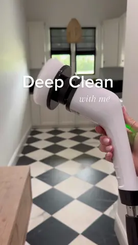 My checkerboard floor is porcelain so it for sure needs a good scrub every few weeks and I love this electric scrub brush because I can standup and clean!  #cleaningmotivation #deepclean #amazonfinds2023 #cleaningproducts #cleaningtips 