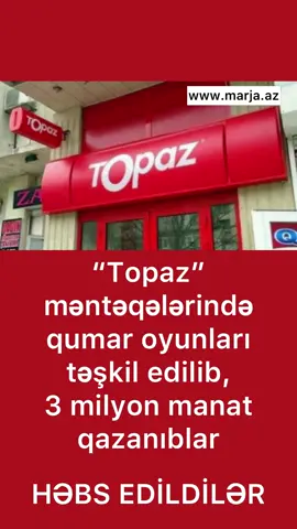 Qanunsuz sahibkarlıq fəaliyyəti göstərərək qumar oyunları təşkil edən təqsirləndirilən şəxslər barəsində ibtidai istintaq yekunlaşıb. Baş Prokurorluğun Mətbuat xidmətindən verilən məlumata görə, Baş prokuror yanında Korrupsiyaya qarşı Mübarizə Baş İdarəsində aparılmış istintaqı zamanı Sərxan Süleymanovun tanışları Təhmin Müslümzadə, Nicat Zülfüqarov, Nüslət Xəlilov və digər şəxslərlə əlbir olaraq cinayətkar niyyətlərini pərdələmək məqsədi ilə “Topaz” markası adı altında ticarət nümayəndəliyi (agent) barədə müqavilə bağlamaları, bu yolla 2017-2022-ci illər ərzində Bakı şəhəri və Abşeron rayonunda yerləşən bir sıra “Topaz” məntəqələrində ayrıca qumar oyunlarının təşkili nəticəsində 2 milyon 927 min manatdan artıq gəlir əldə etmələrinə əsaslı şübhələr müəyyən edilib. Həmin şəxslərə Cinayət Məcəlləsinin 192.3.2 (xüsusilə külli miqdarda gəlir əldə etməklə qanunsuz sahibkarlıq fəaliyyəti ilə məşğul olma) və 244-1.4-cü (xüsusilə külli miqdarda gəlir əldə etməklə qumar oyunlarını təşkil etmə və keçirmə) maddələri ilə ittiham elan edilərək barələrində həbs qətimkan qətimkan tədbiri seçilib Cinayət işi baxılması üçün Bakı Ağır Cinayətlər Məhkəməsinə göndərilib. Bundan başqa, qeyd olunan qanunsuz əməllərin törədilməsində iştirak etmiş digər şəxslər barəsində cinayət işi ayrıca icraata ayrılmaqla hazırda ibtidai istintaqı davam etdirilir.