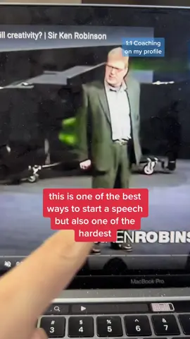 Sir Ken Robinson’s masterful talk at TED. A great lesson and how to open a good speech or presentation.  If you want 1:1 coaching, apply below or on my profile 
