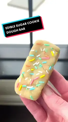 No bake sugar cookie dough bar for the win Here’s how to make it: -⅓ Cup (40g) *All-Purpose Flour (heat treated) -2 Tbsp. (25g) Sugar -1 ½ Tbsp. (20g) Melted Butter -¾ Tbsp. (10g) Milk -1 tbsp rainbow sprinkles 1. To heat treat the flour, place the flour in a microwave-safe bowl and microwave in three 30-second intervals, stirring between each one. 2. Mix the flour, sugar, melted butter, and milk in a bowl to form a dough. 3. Add the sprinkles to the bowl and mix them in. 4. Shape the dough into a bar. 5. Enjoy immediately or chill in the freezer for a few minutes. . #cookiedough #ediblecookiedough #nobake #nobakedessert #desserts #dessert #desserttiktok #Recipe 