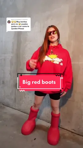 Replying to @jaquitica te las pondrias? Would you rock these? I love them 😍🥵☄️ ps hoodie is from my clothing line @ shopsanctity ❤️‍🔥🔥 #mschf #mschfboots #bigredboots #fashion #streetwear 