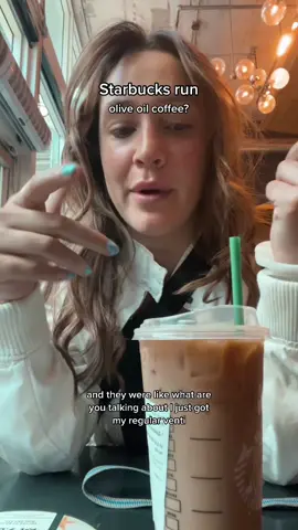 They looked at me like i was crazy #oliveoilcoffee #tiktokoliveoil @Starbucks 